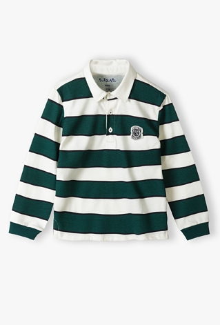 Bluza chłopięca z kołnierzykiem - biało - zielone paski