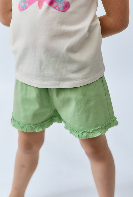 Zielone szorty dziewczęce z falbanką