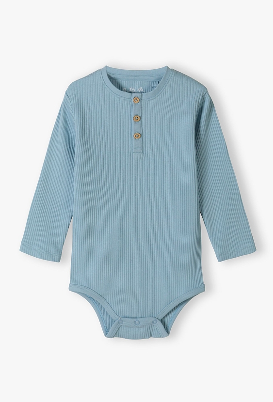 Niebieskie body niemowlęce z dzianiny prążkowanej