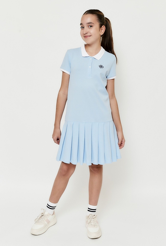 Sukienka dziewczęca niebieska z plisowaną falbanką