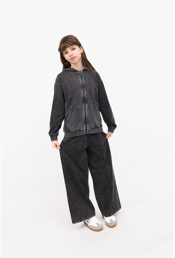 Spodnie wide leg z efektem sprania i regulacją w pasie