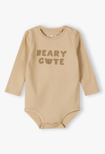 Beżowe bawełniane body niemowlęce z  napisem Beary Cute