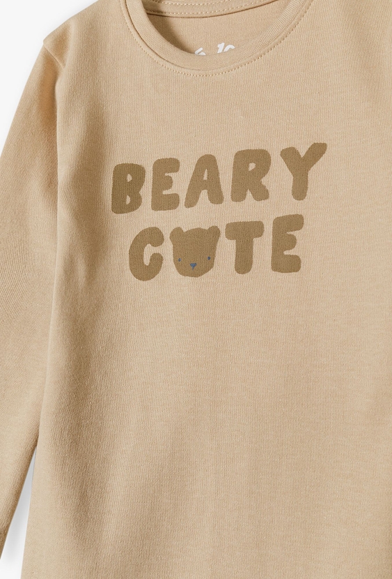 Beżowe bawełniane body niemowlęce z  napisem Beary Cute