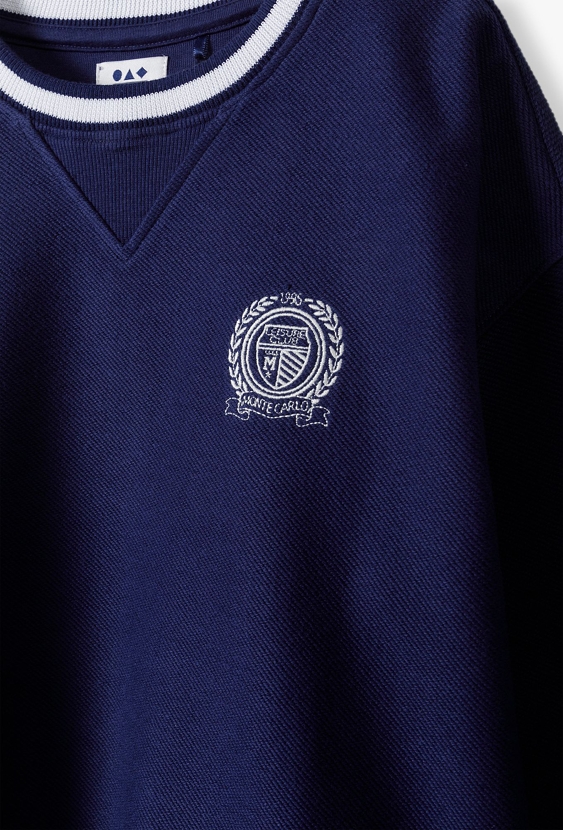 Bawełniana bluza dresowa - granatowa z naszywką