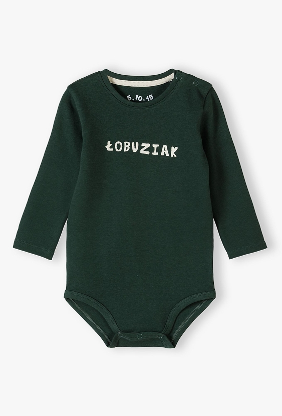Zielone bawełniane body z napisem ŁOBUZIAK