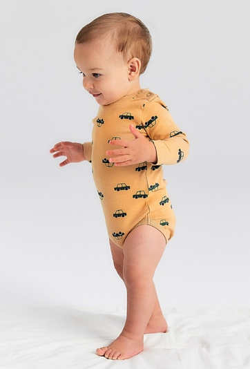Bawełniane body z długim rękawem - beżowe w auta - 5.10.15.