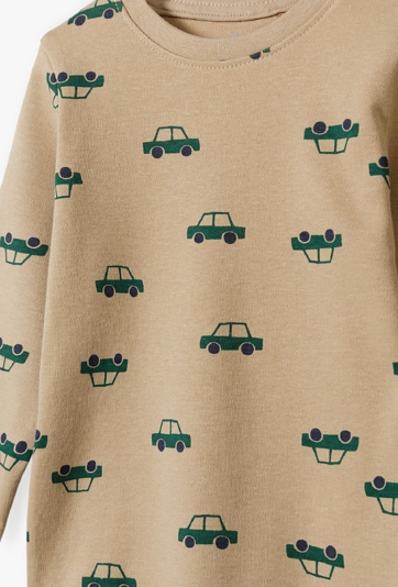 Bawełniane body z długim rękawem - beżowe w auta - 5.10.15.