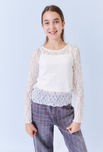 Biała koronkowa bluzka dziewczęca z topem - Limited Edition