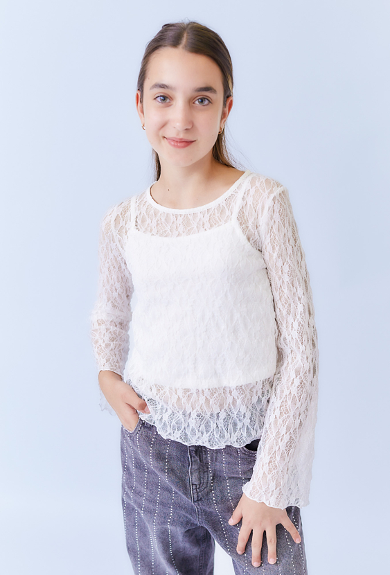 Biała koronkowa bluzka dziewczęca z topem - Limited Edition