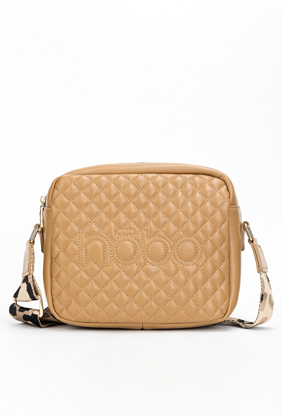 Beżowa pikowana listonoszka NOBO z paskiem w panterkę