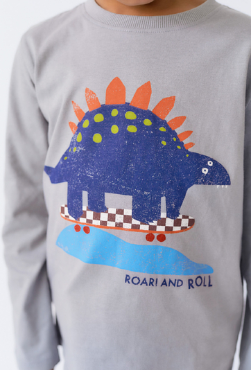 Bluzka chłopięca z długim rękawem i nadrukiem dinozaura