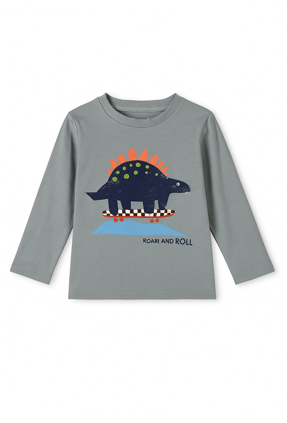 Bluzka chłopięca z długim rękawem i nadrukiem dinozaura