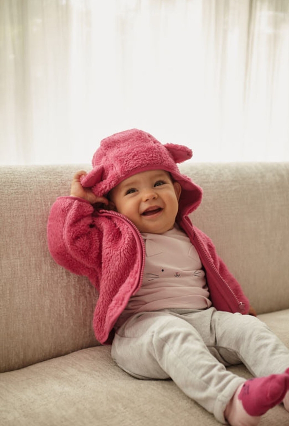 Różowy polar niemowlęcy - rozpinany z kapturem