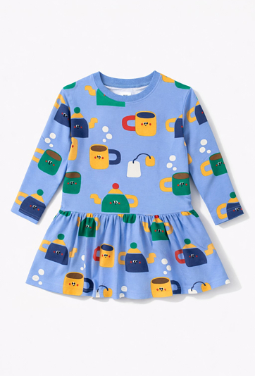 Sukienka dziewczęca z długim rękawem w motyw herbatki