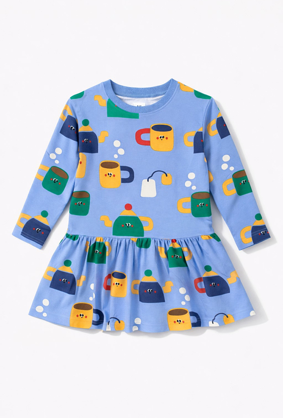 Sukienka dziewczęca z długim rękawem w motyw herbatki
