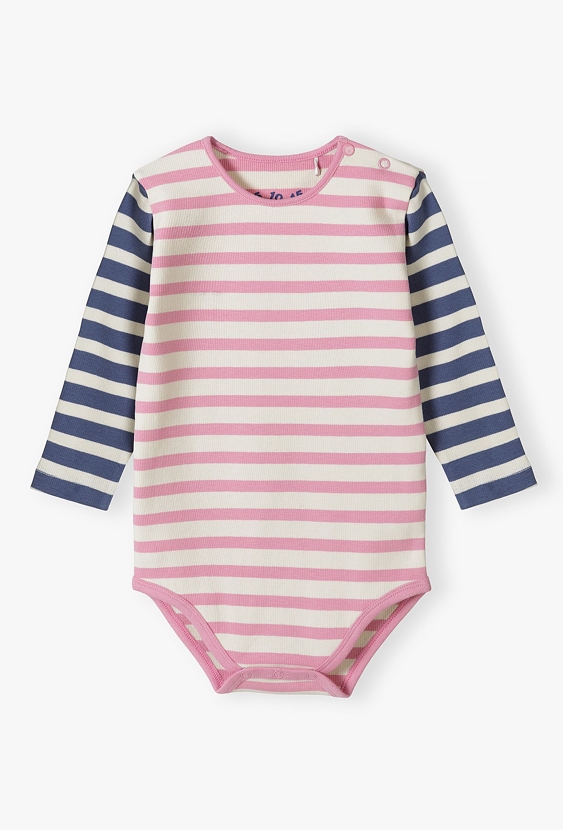 Body z długim rękawem - biało - różowe w prążki - 5.10.15.