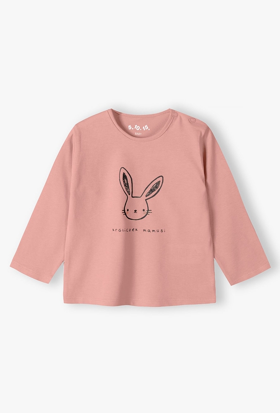 Różowa bawełniana bluzka niemowlęca z napisem - Króliczek mamusi