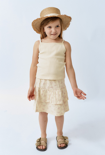Spódniczka dziewczęca na lato - ecru w kwiatki