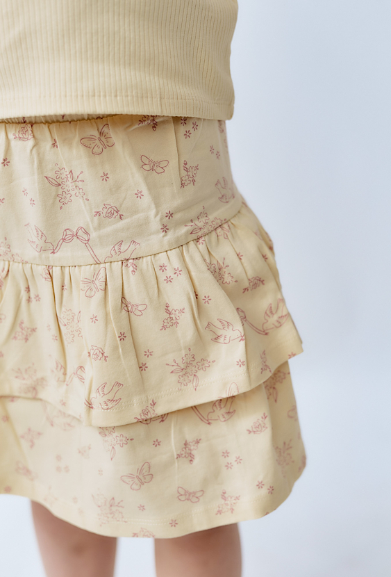 Spódniczka dziewczęca na lato - ecru w kwiatki