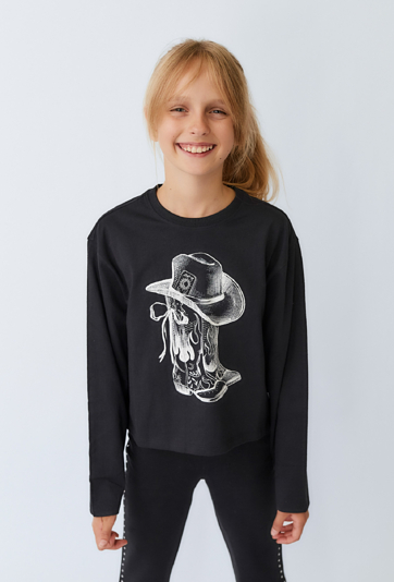 Bluzka dziewczęca z długim rękawem i nadrukiem