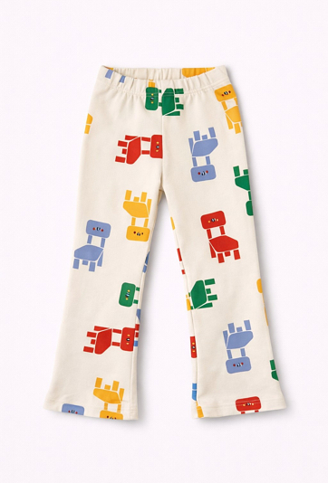 Spodnie flare dziewczęce w kolorowe krzesełka