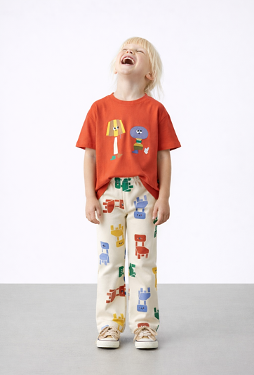 Spodnie flare dziewczęce w kolorowe krzesełka