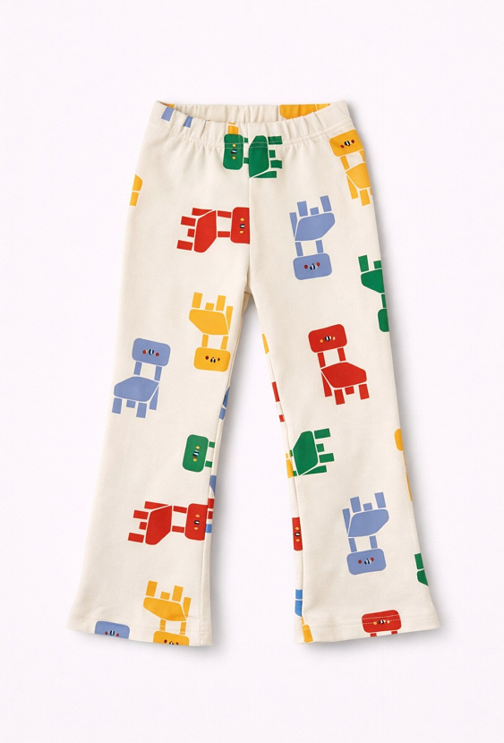 Spodnie flare dziewczęce w kolorowe krzesełka