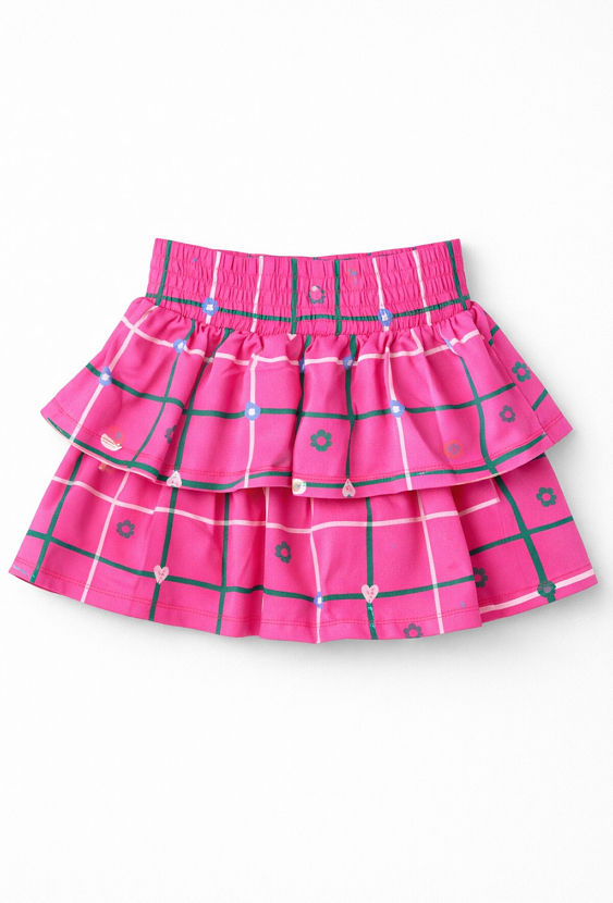 Dziewczęca spódnica krótka w kratkę i kwiaty