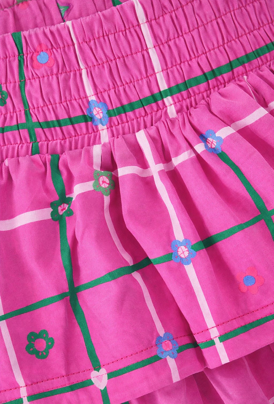 Dziewczęca spódnica krótka w kratkę i kwiaty