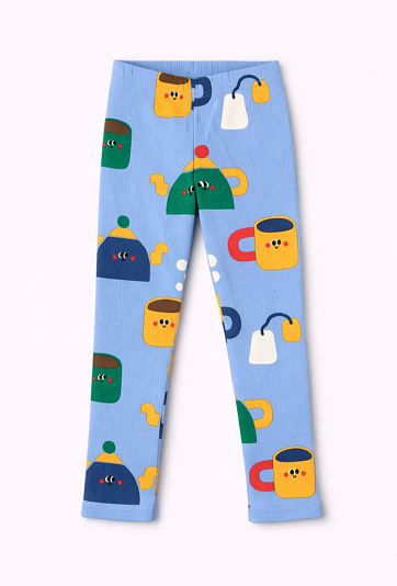 Legginsy dziewczęce prążkowane w motyw herbatki