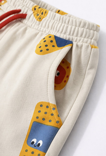 Spodnie dresowe w plasterki z kontrastowymi sznurkami