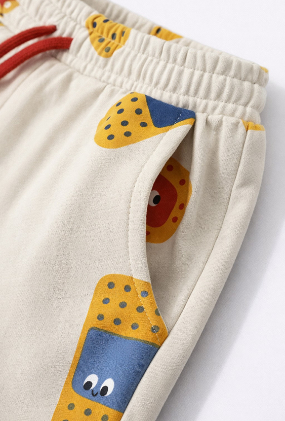 Spodnie dresowe w plasterki z kontrastowymi sznurkami