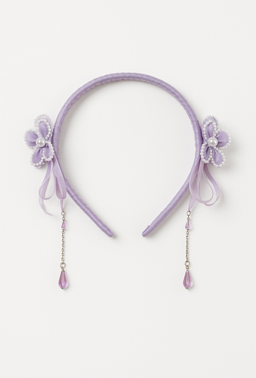 Opaska dziewczęca fioletowa z kwiatkami i perełkami