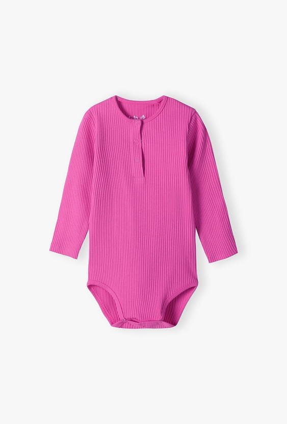 Różowe body niemowlęce z dzianiny prążkowanej