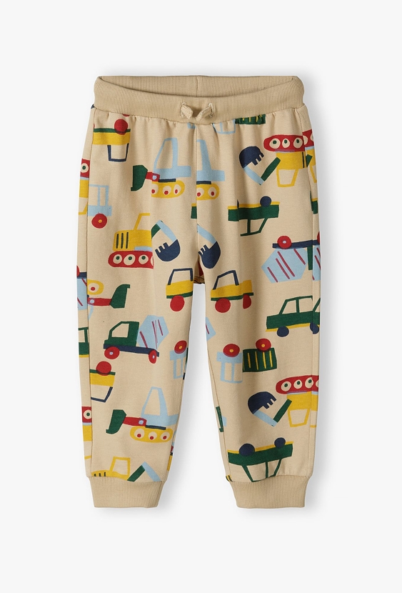 Spodnie dresowe dla niemowlaka - beżowe w samochody - 5.10.15.