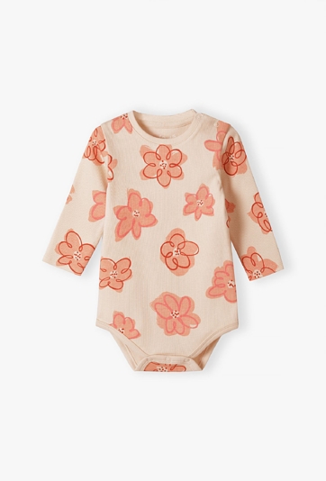 Body niemowlęce z dzianiny prążkowanej w kwiaty