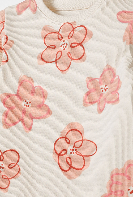 Body niemowlęce z dzianiny prążkowanej w kwiaty