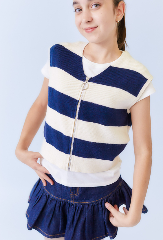 Swetrowa kamizelka dziewczęca w paski ecru – Limited Edition