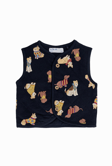 Kamizelka niemowlęca bawełniana z nadrukiem w pieski – granatowa