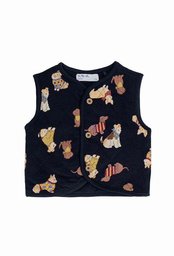 Kamizelka niemowlęca bawełniana z nadrukiem w pieski – granatowa