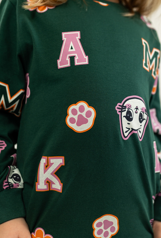 Zielona bluzka dziewczęca w koty - 5.10.15.