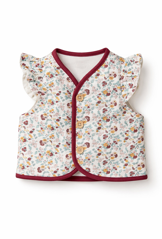 Kamizelka niemowlęca z falbankami – kwiatowy wzór.