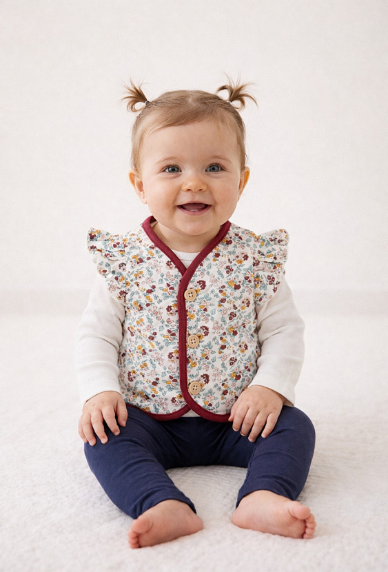 Kamizelka niemowlęca z falbankami – kwiatowy wzór.