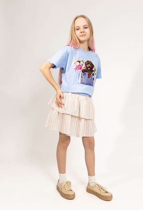 Dziewczęca spódnica w kolorowe paski z metalicznym połyskiem