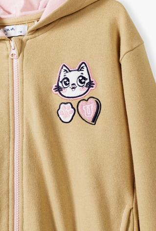 Bluza dresowa dla dziewczynki - beżowa z kotem - 5.10.15.