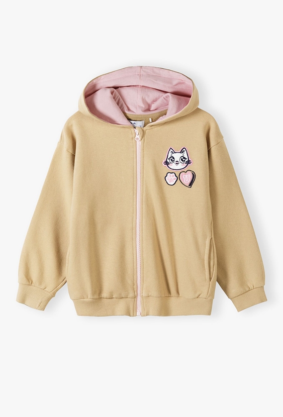 Bluza dresowa dla dziewczynki - beżowa z kotem - 5.10.15.