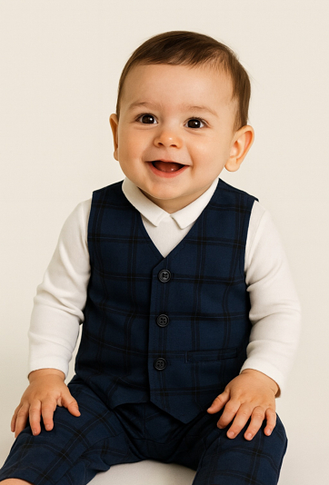 Granatowa kamizelka chłopięca w kratę