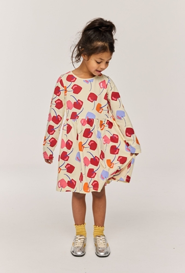 Sukienka dziewczęca w czereśnie z długim rękawem