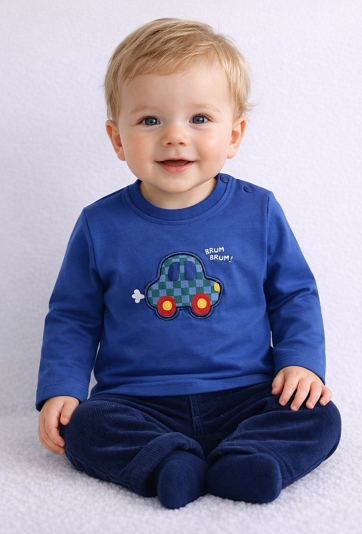 Bluzka niemowlęca z długim rękawem z samochodzikiem
