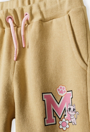 Spodnie dresowe dla dziewczynki - beżowe z kotkiem - 5.10.15.